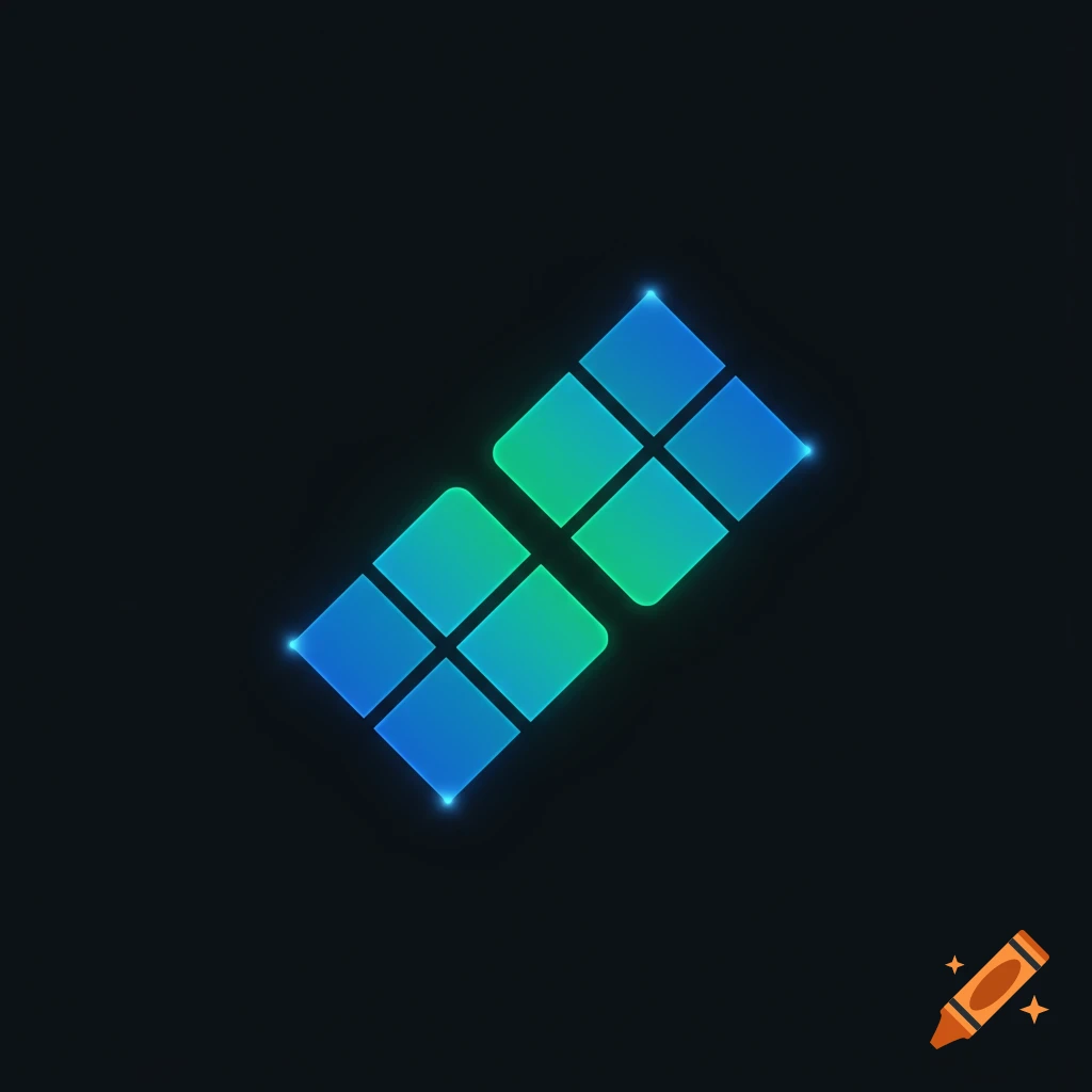 Geometric pattern of glowing blue and green squares on a dark background.