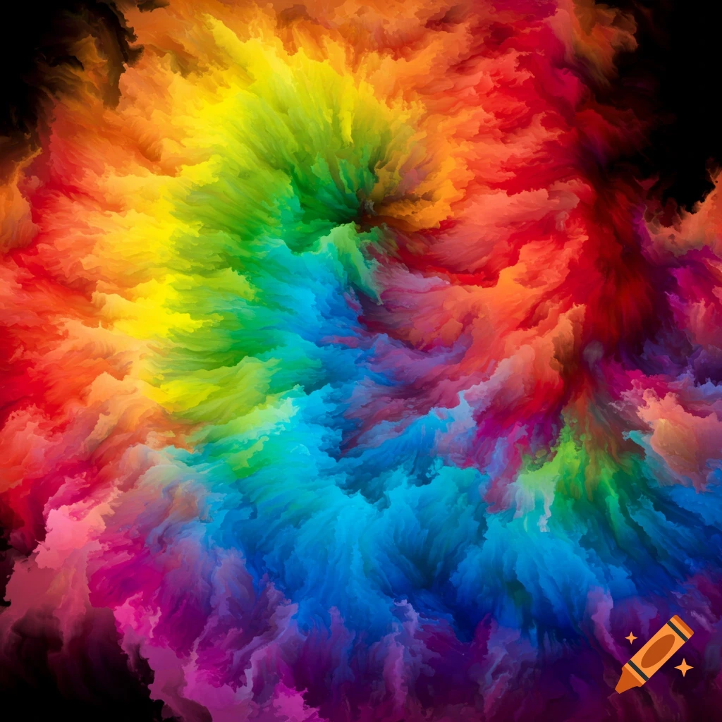 A swirling torrent of bright rainbow colors.