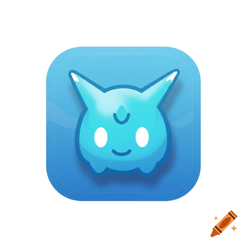 Blue app icon with a stylized blue creature face.