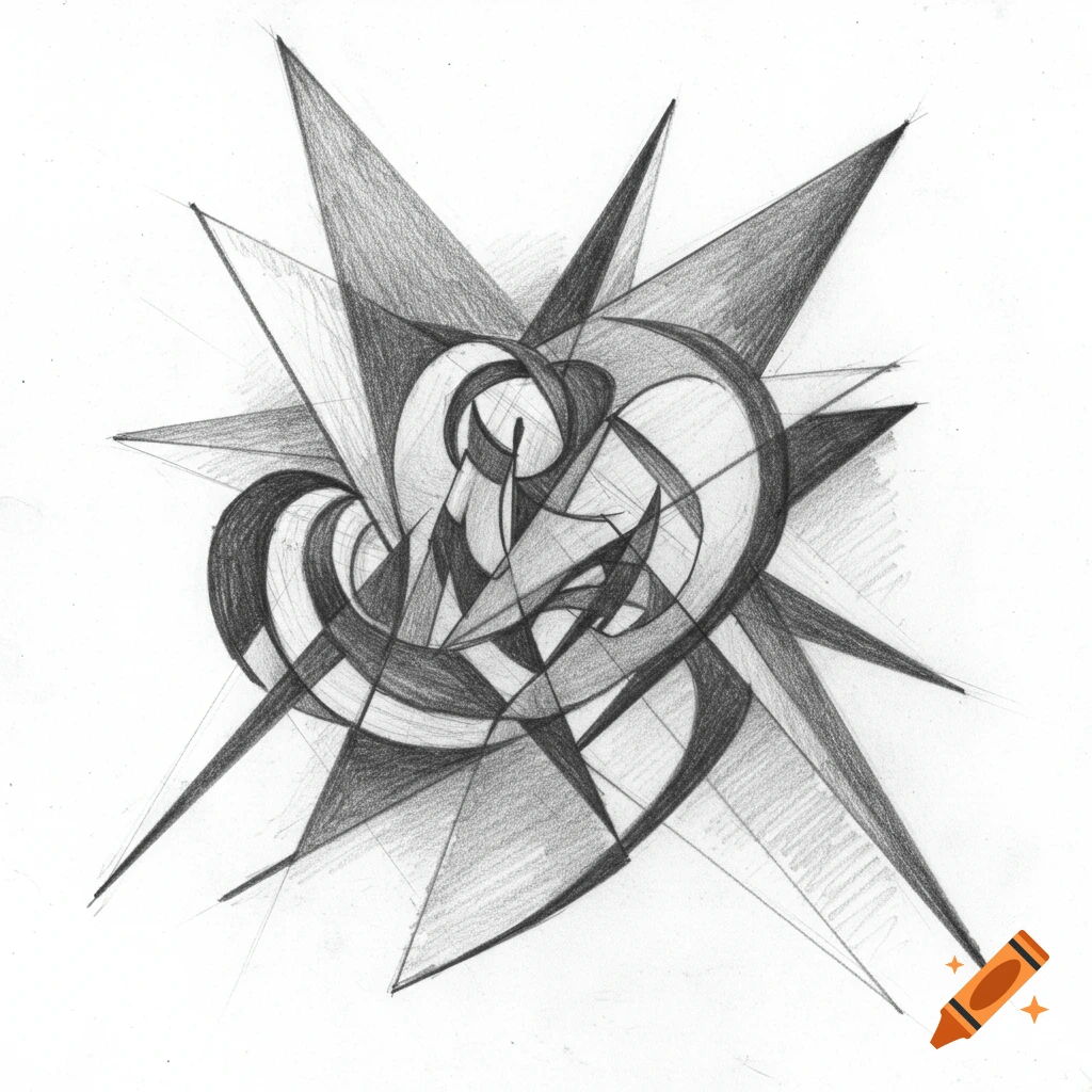 Abstract pencil drawing with geometric shapes and shading