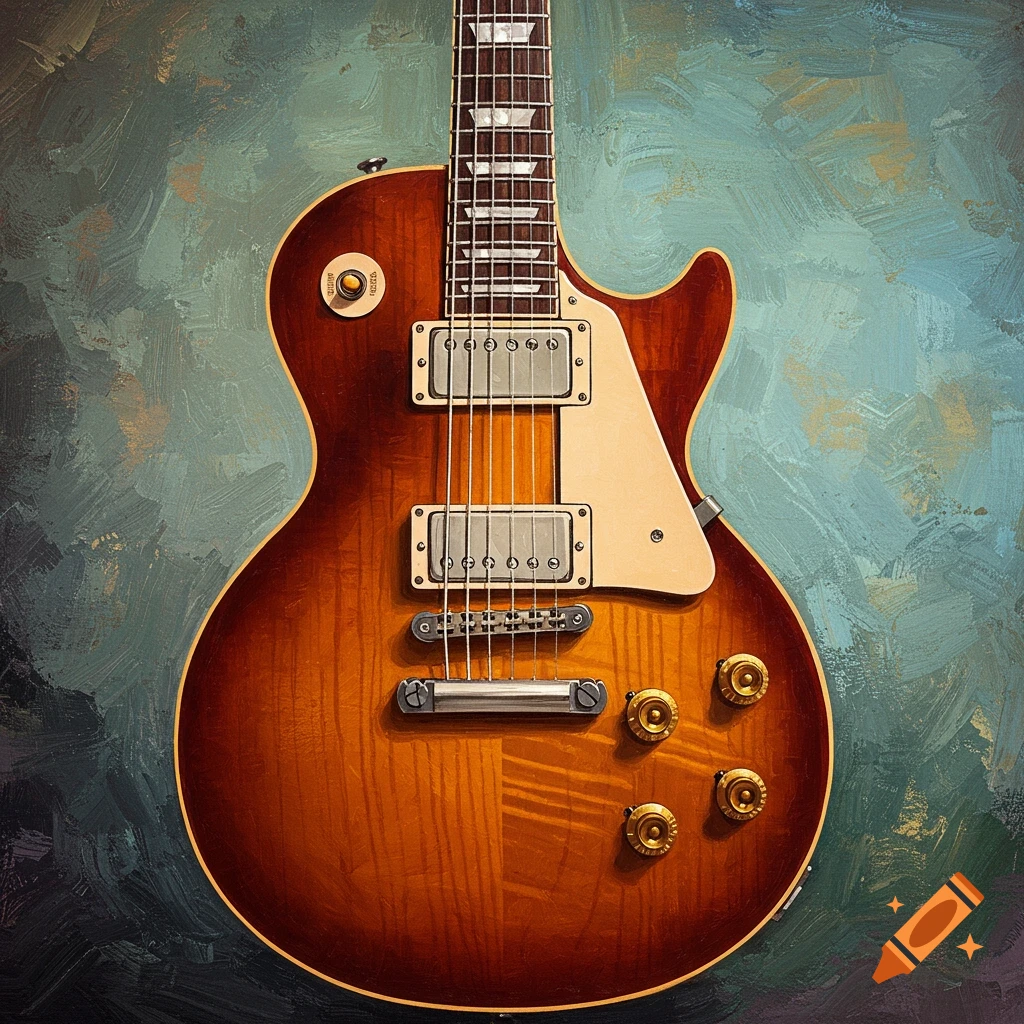 A sunburst electric guitar against a textured background