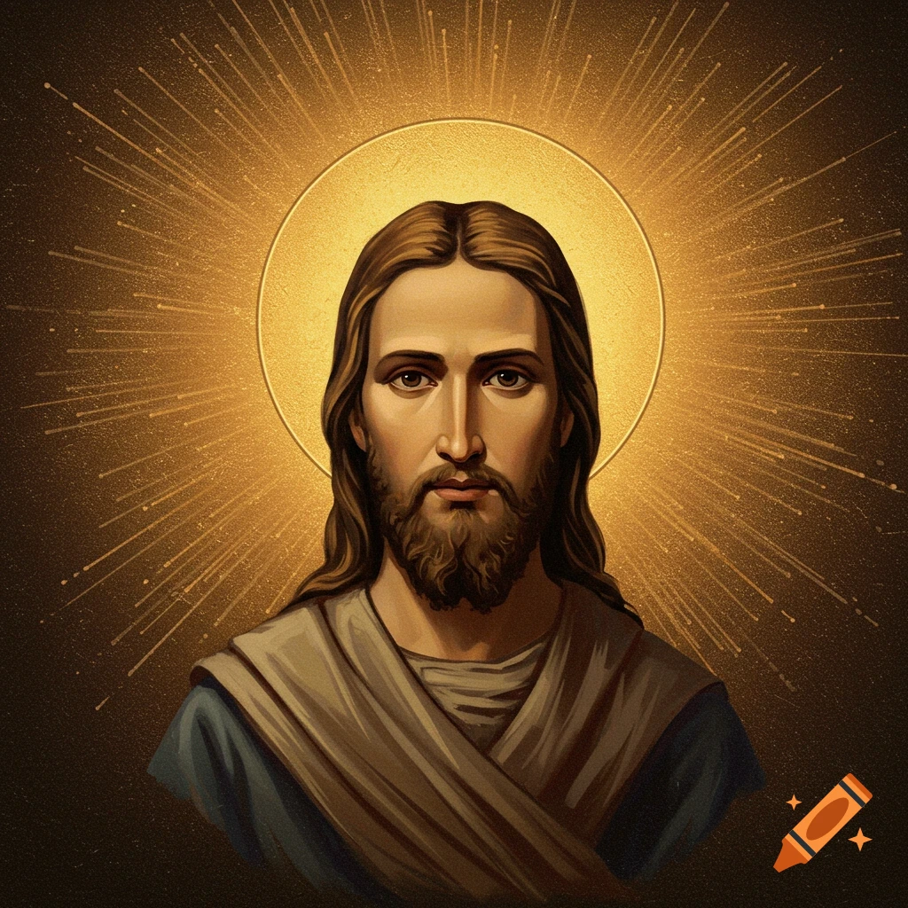 Image of Jesus Christ with a golden halo and rays