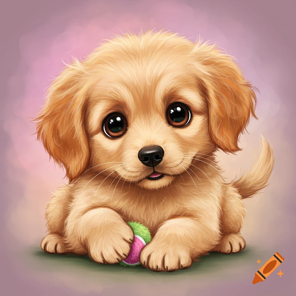 Cute golden retriever puppy holding a toy ball.