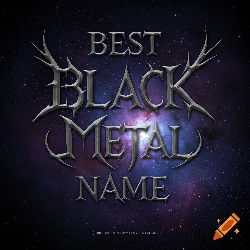 Metallic text 'BEST BLACK METAL NAME' over a space background with a nebula
