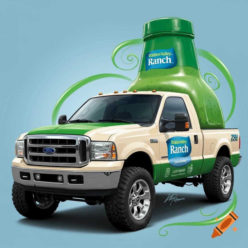Ford F250 styled with Hidden Valley Ranch theme on Craiyon