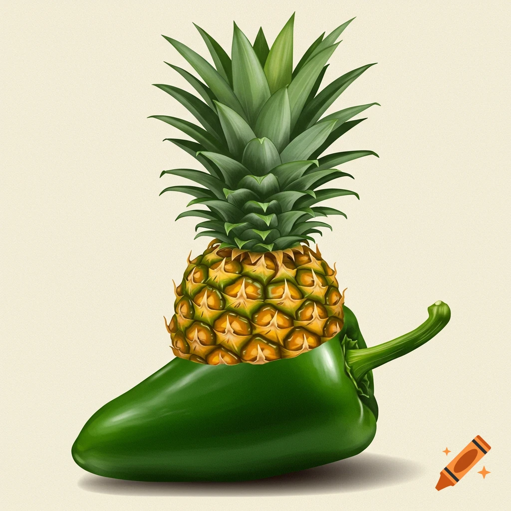 Pineapple emerging from a jalapeno pepper