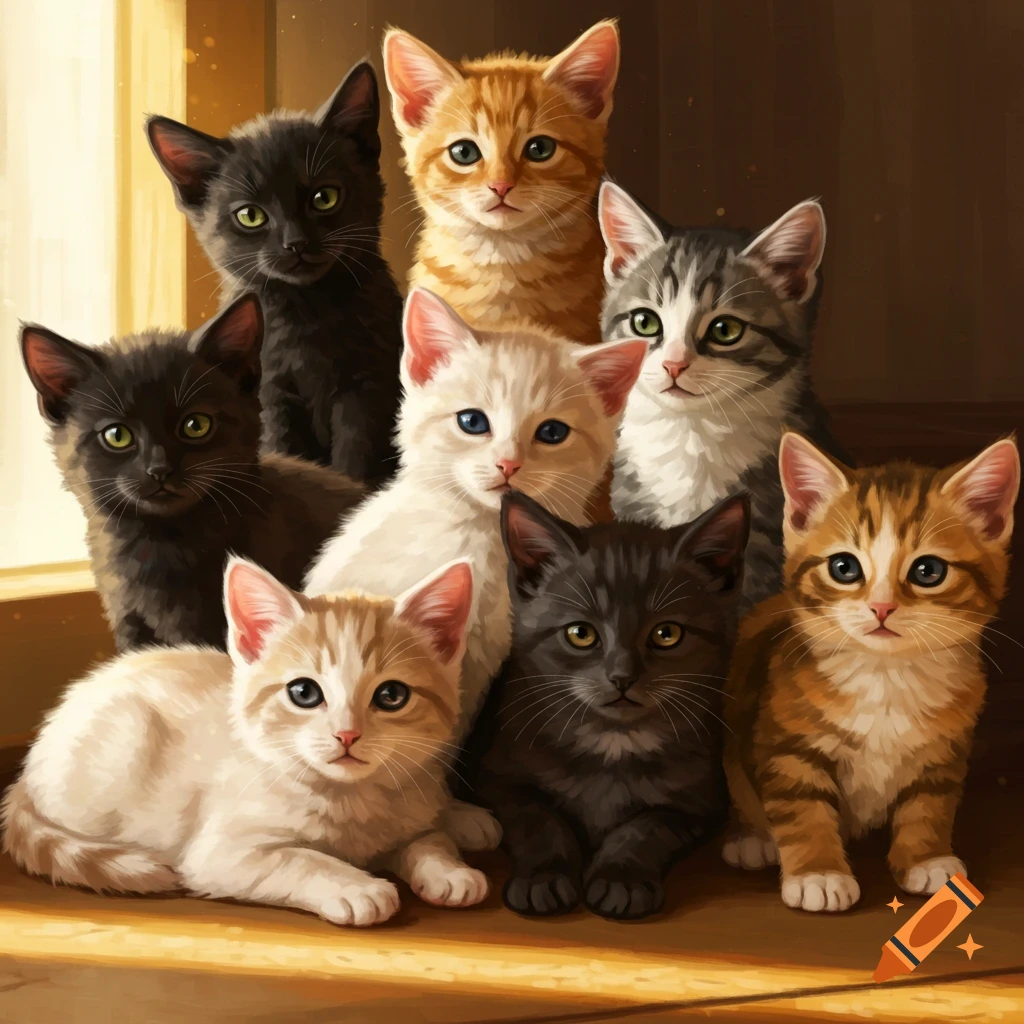 a litter of kittens in various colors.