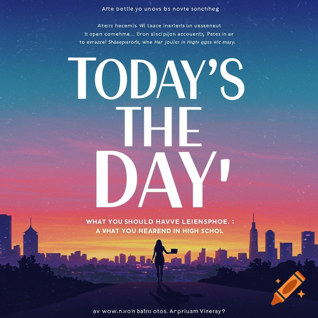 A silhouetted person overlooks a city skyline at sunset with 'Today's the Day' text.