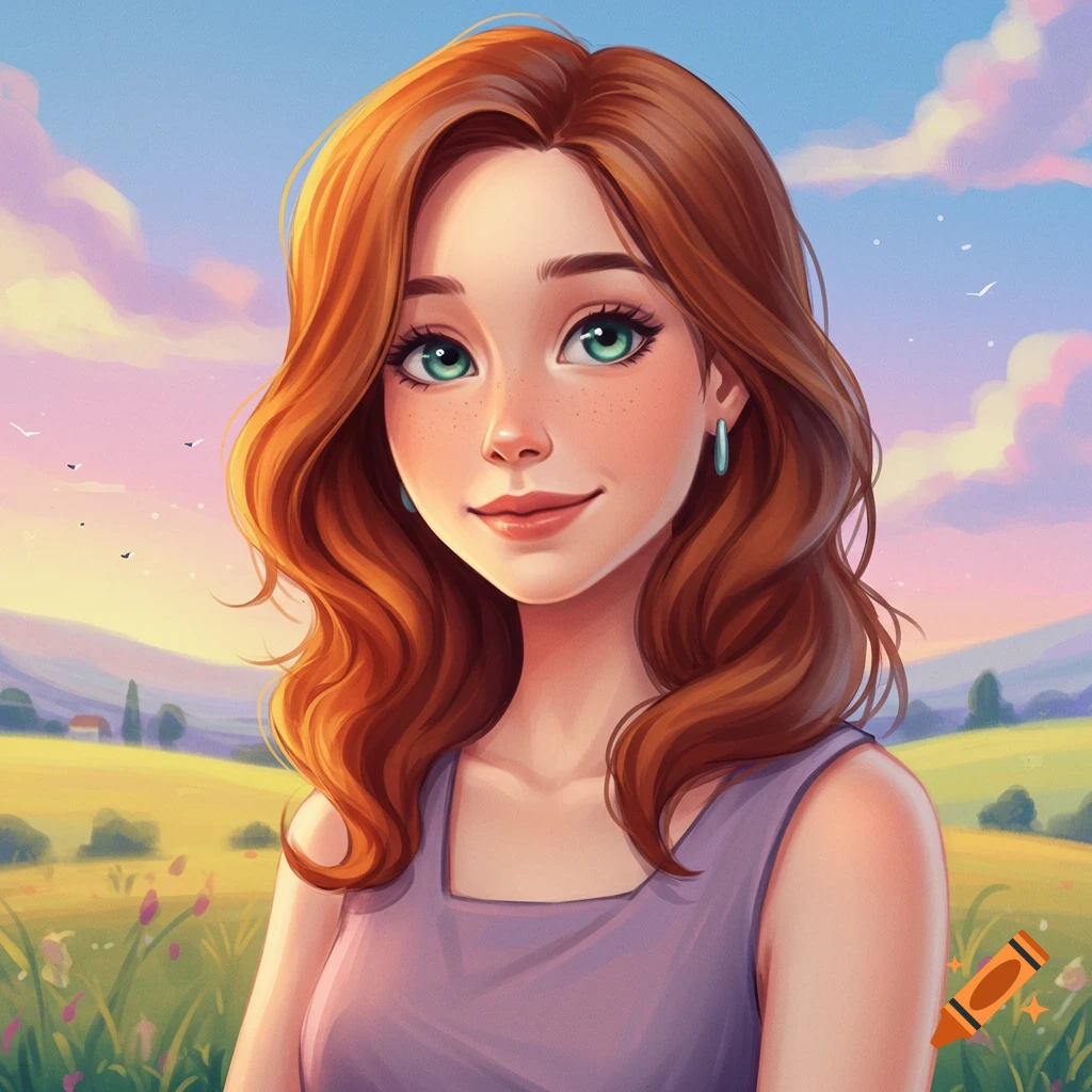 Portrait of a red-haired woman in a field