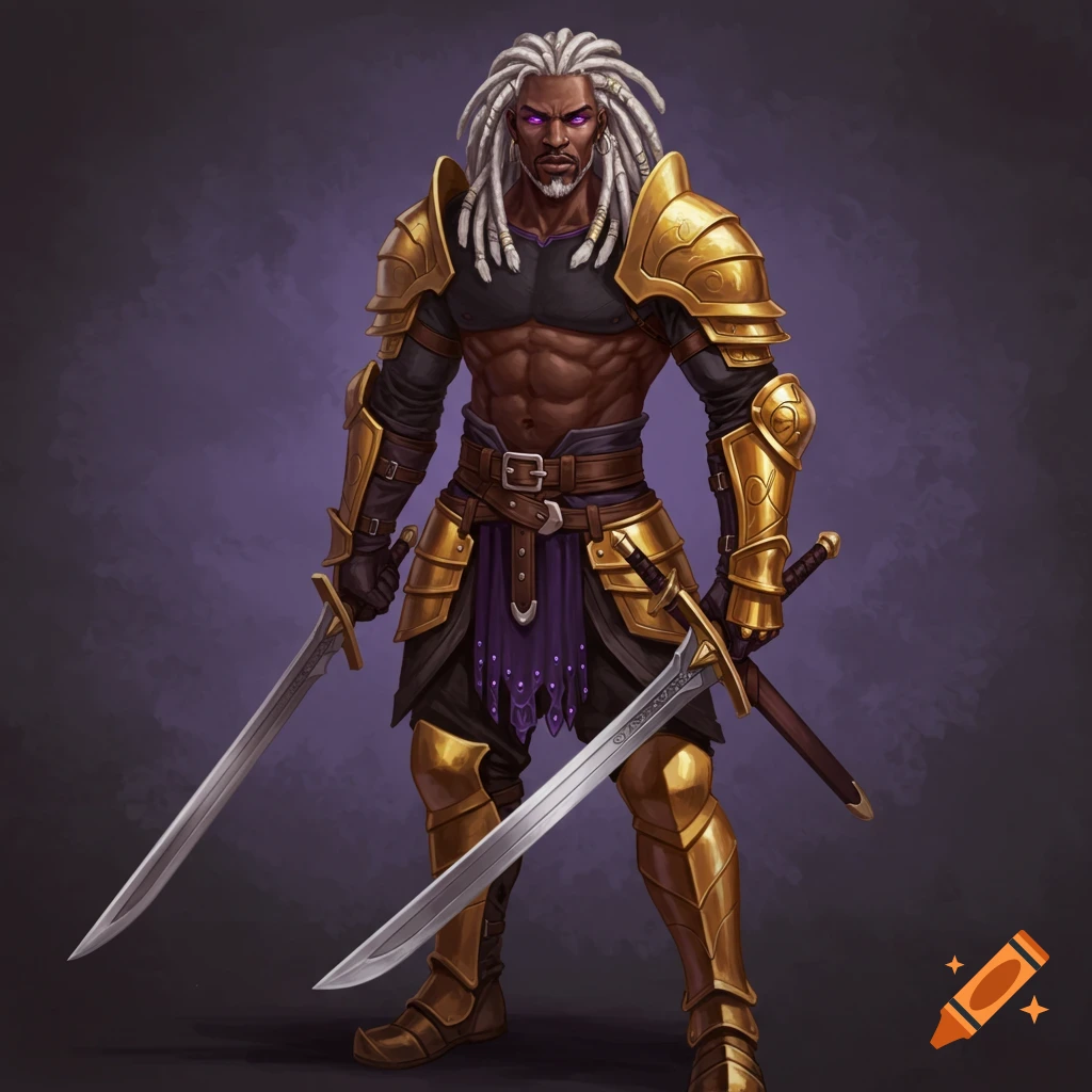 Sketch of a fierce fantasy character in armor holding a sword on Craiyon