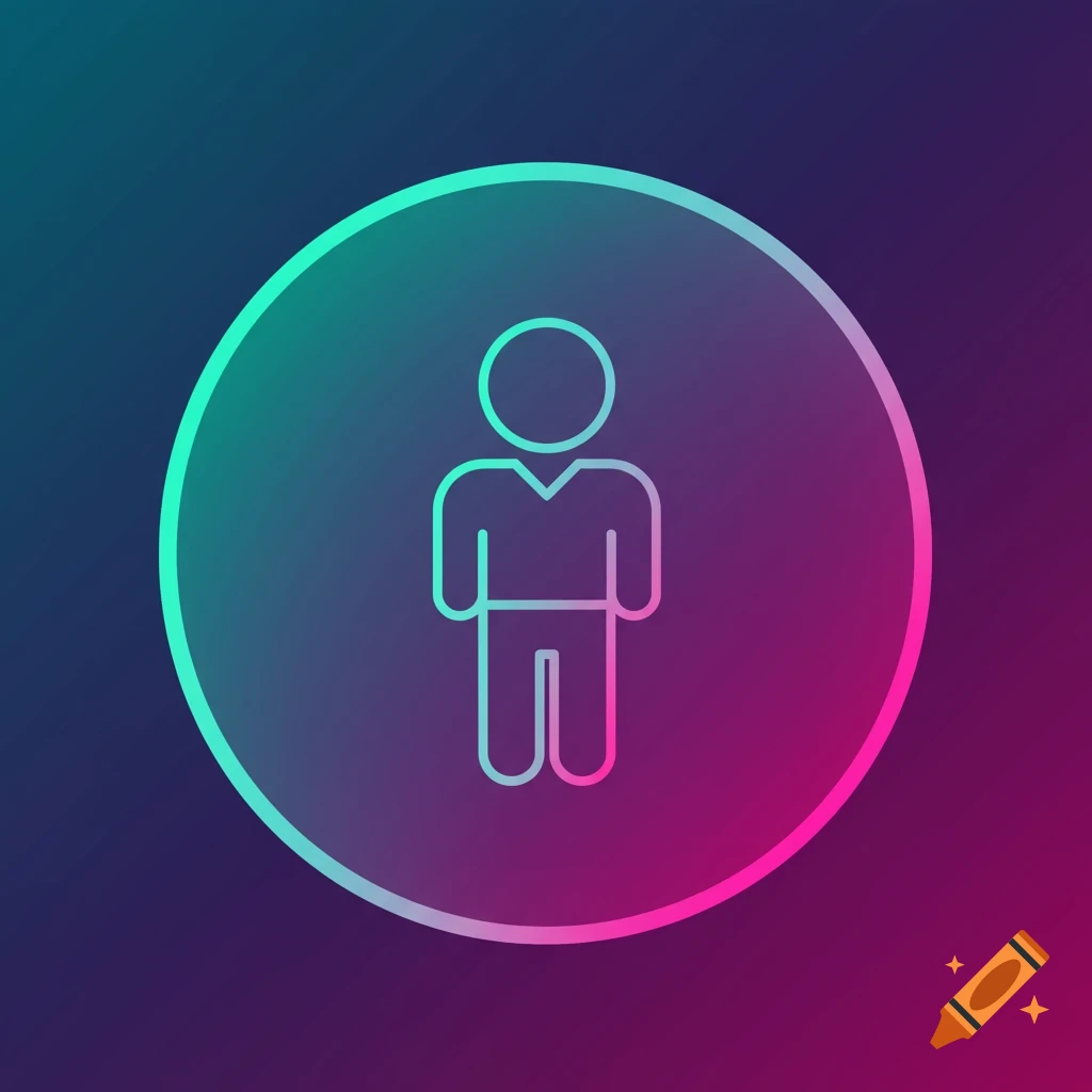 Stylized outline icon of a person inside a glowing gradient circle on a dark background.