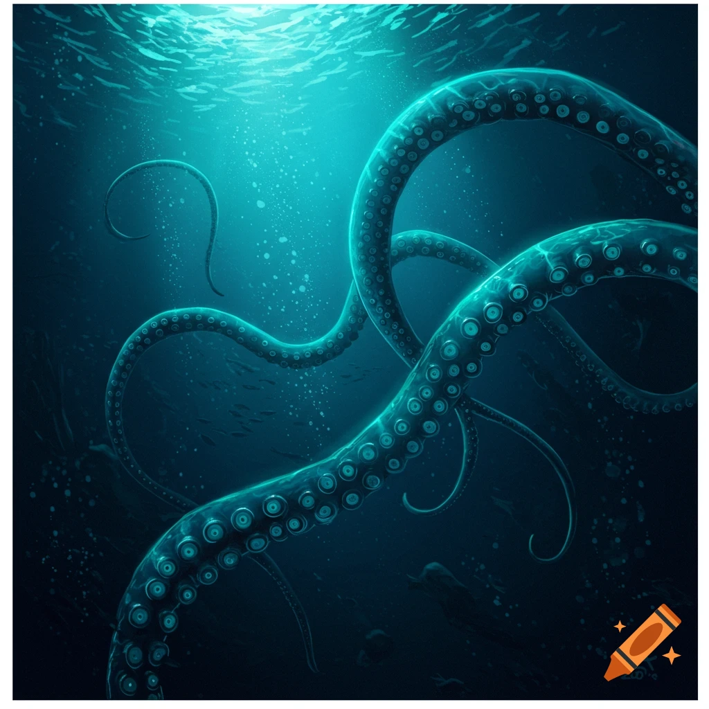 Large glowing blue tentacles underwater