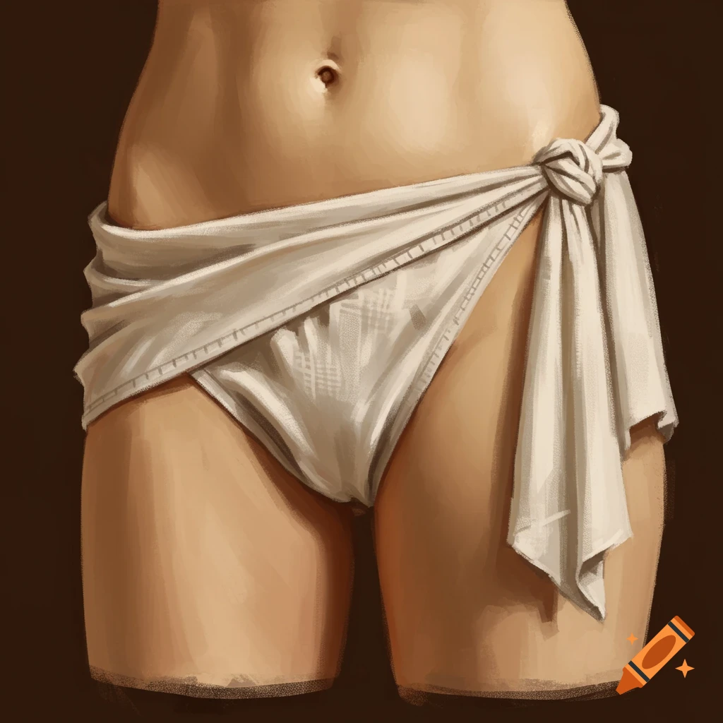 A person wearing ancient-style white cloth underwear and a wrap.
