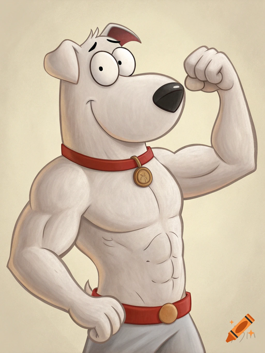 Cartoon dog flexing his bicep.