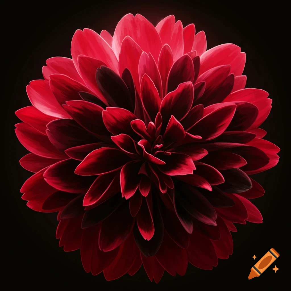 A detailed red flower with dark shadows on a black background.