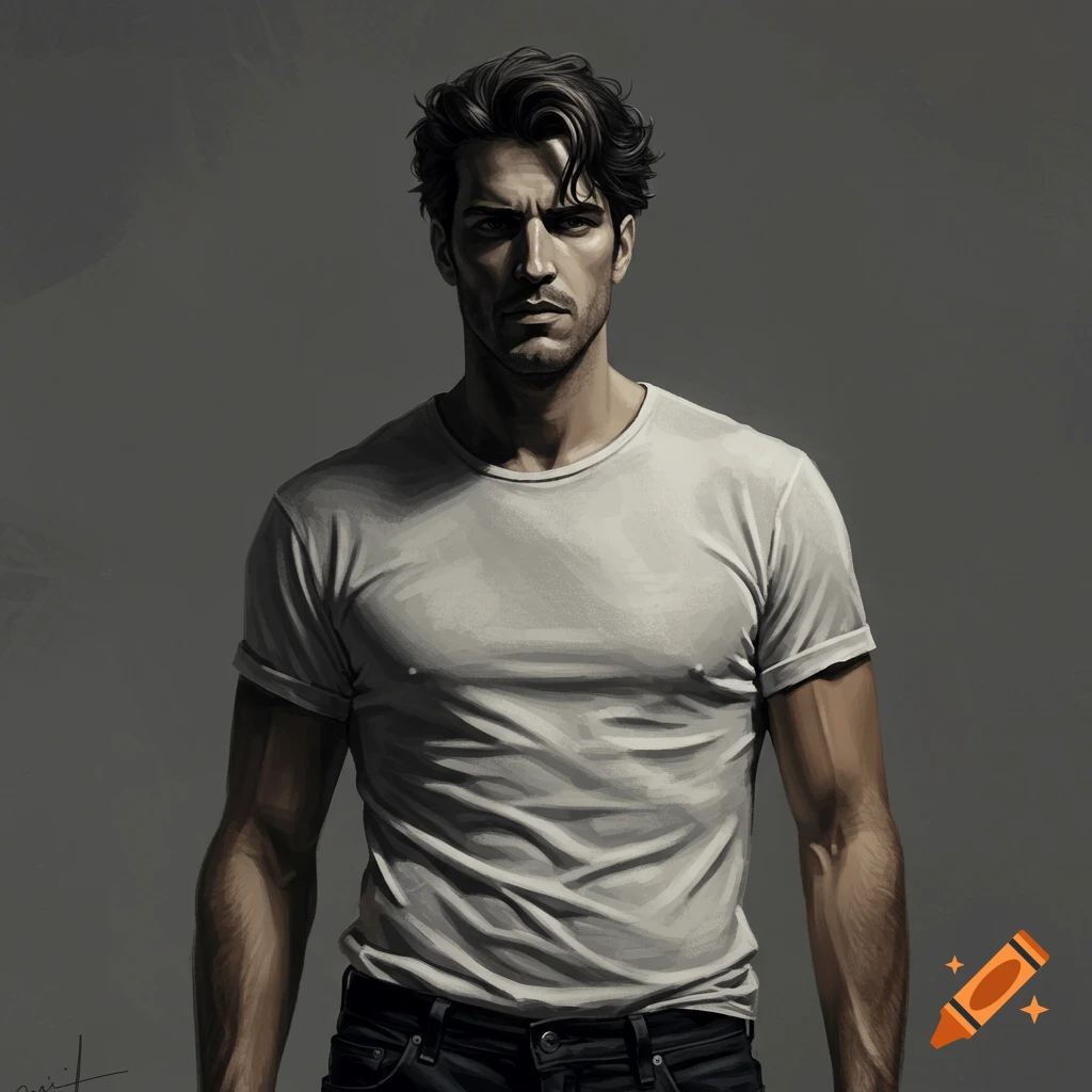 Image of a masculine man in a white t-shirt