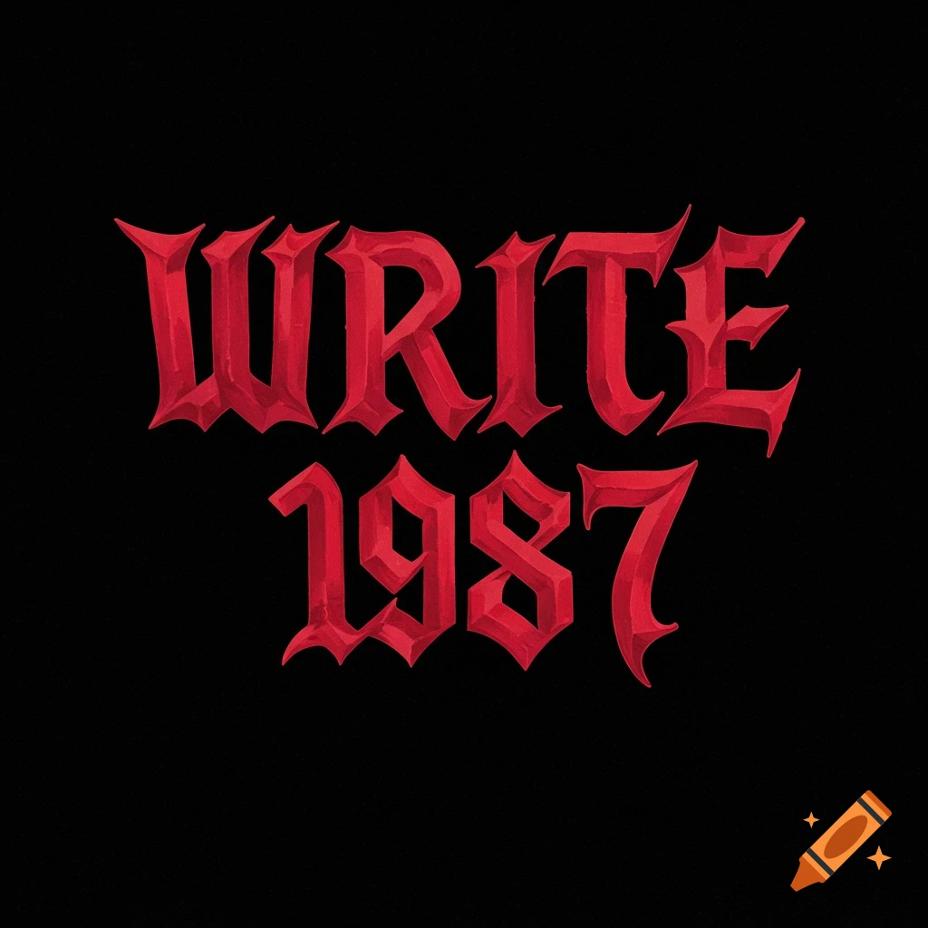 Red gothic text reading "WRITE 1987" on a black background