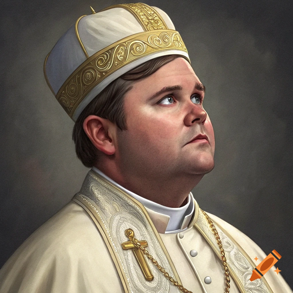 A portrait painting of a man dressed as a pope looking upwards.