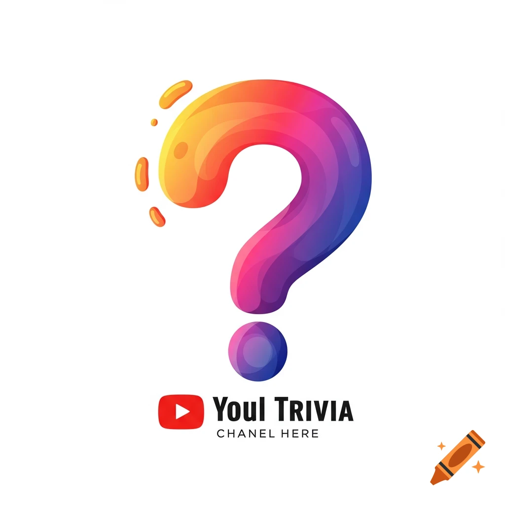 A logo featuring a large, colorful gradient question mark with liquid effects, above a red YouTube play button icon and the text "Youl Trivia CHANEL HERE".
