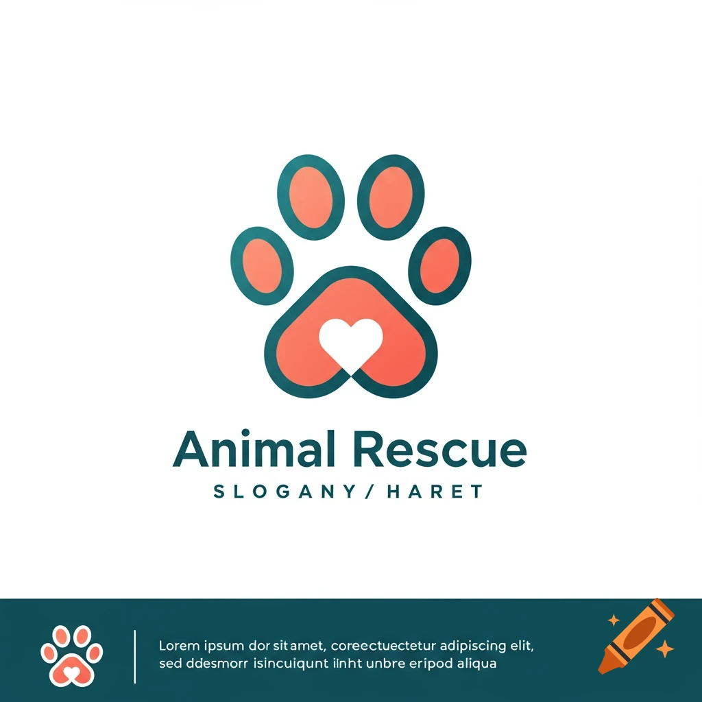 Logo featuring a teal and coral paw print with a heart in the center pad above the text 'Animal Rescue'.