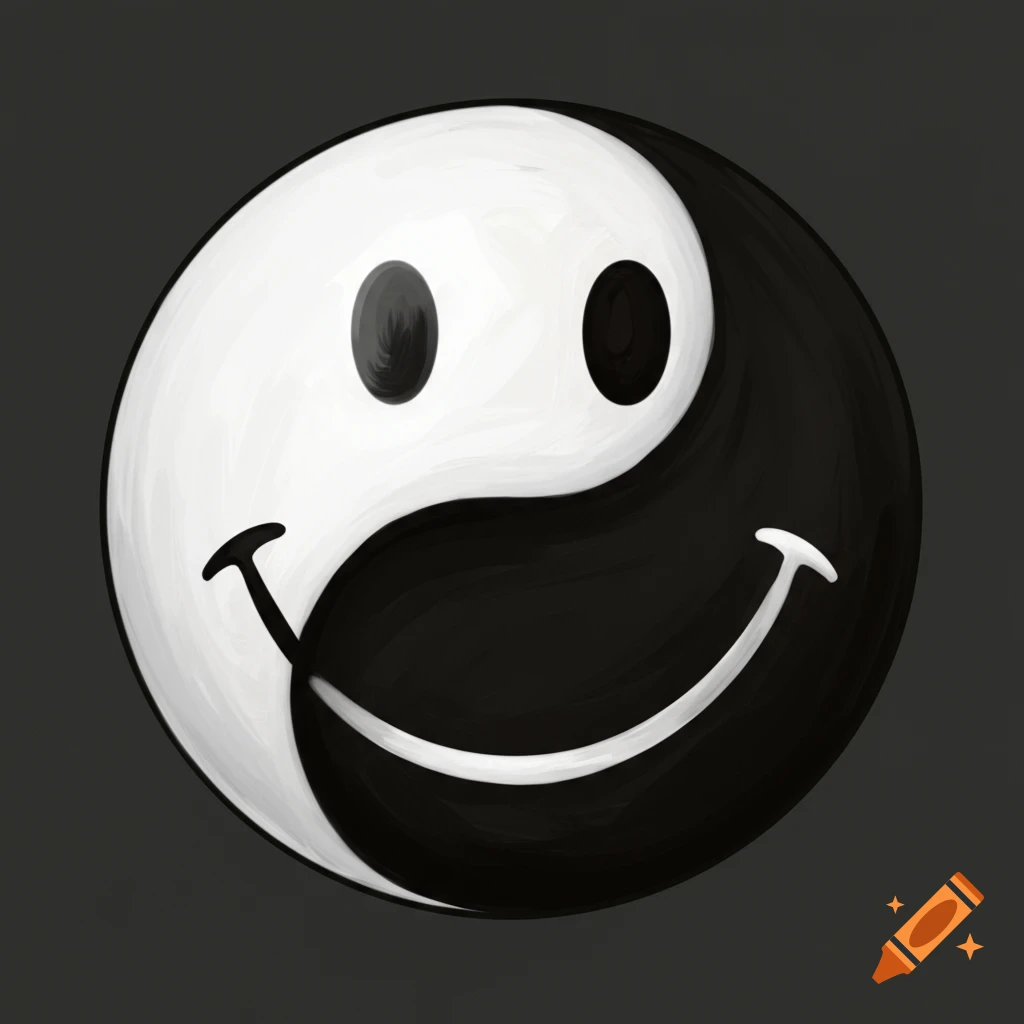 A smiley face is made from a yin-yang symbol, with the dark part forming a robber mask.