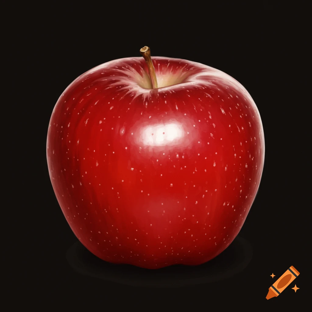 A vibrant red apple sits on a stark black background