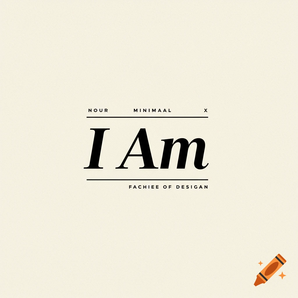 Minimal black and white logo with the text 'I Am' centered, with smaller text 'NOUR MINIMAAL X' above and 'FACHIEE OF DESIGAN' below, separated by lines.
