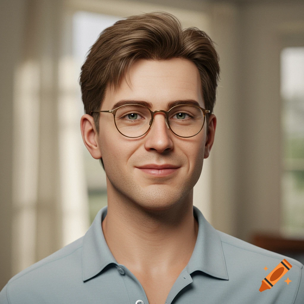Realistic portrait of a man with glasses wearing a polo shirt.