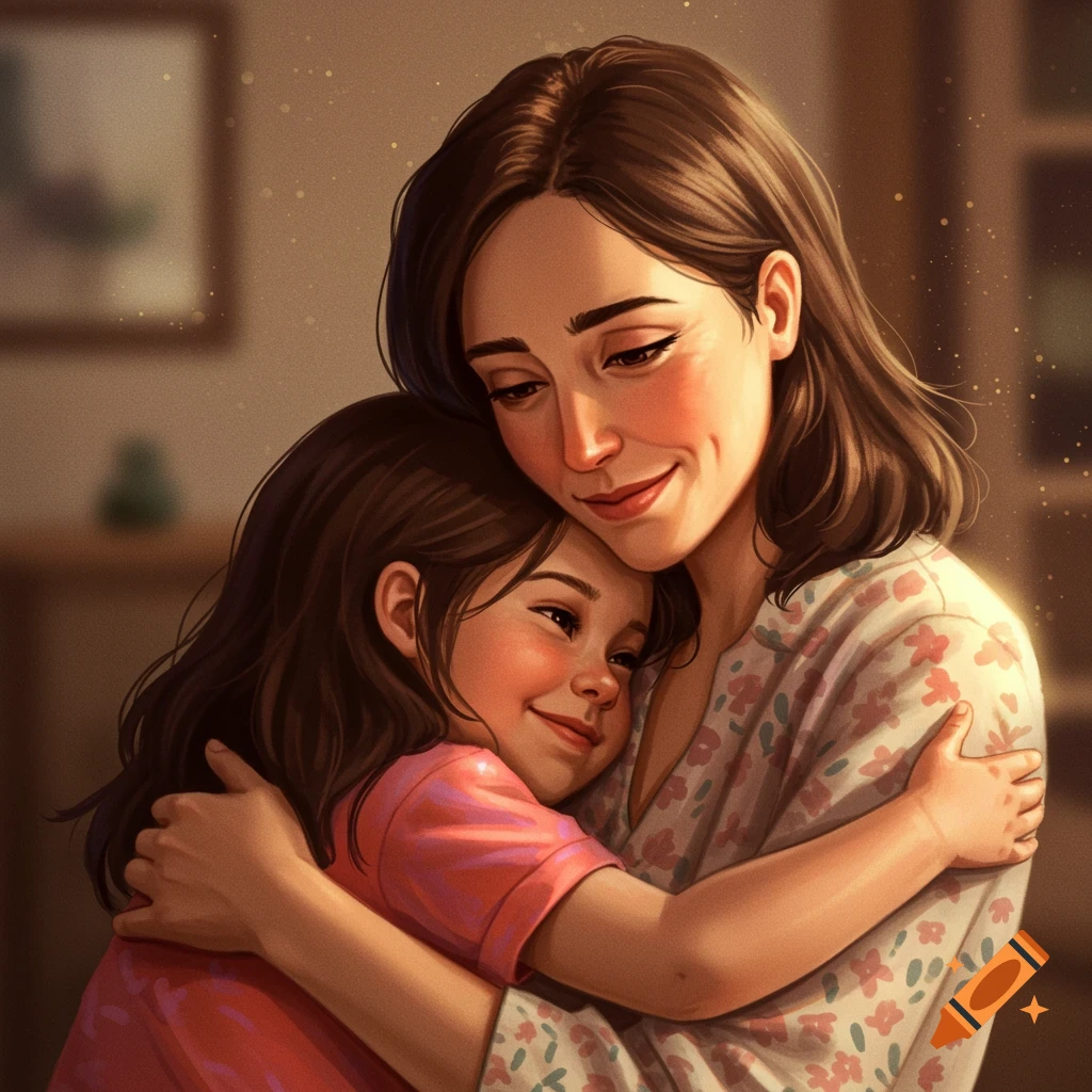 Mother and daughter in a tender embrace