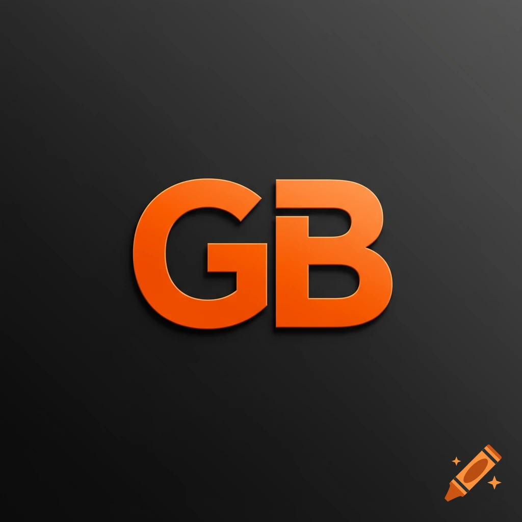 Orange letters GB with shadow effect on a dark grey background.