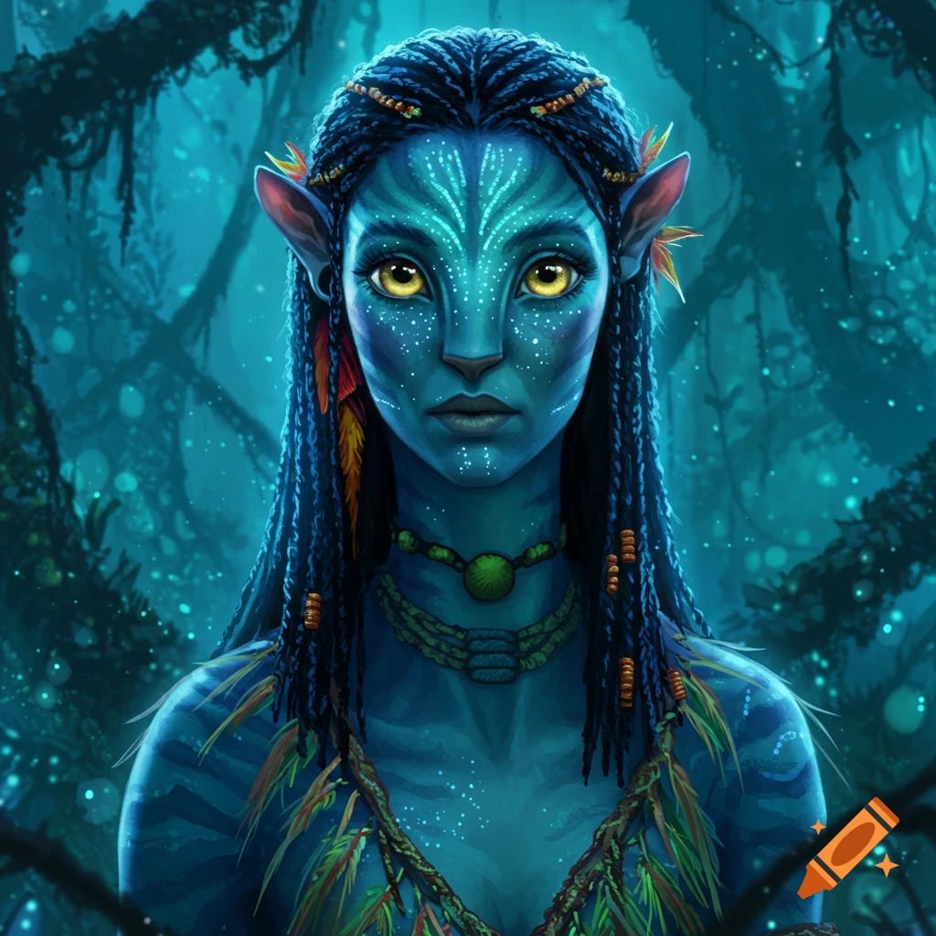 A Na'vi woman in a forest setting.