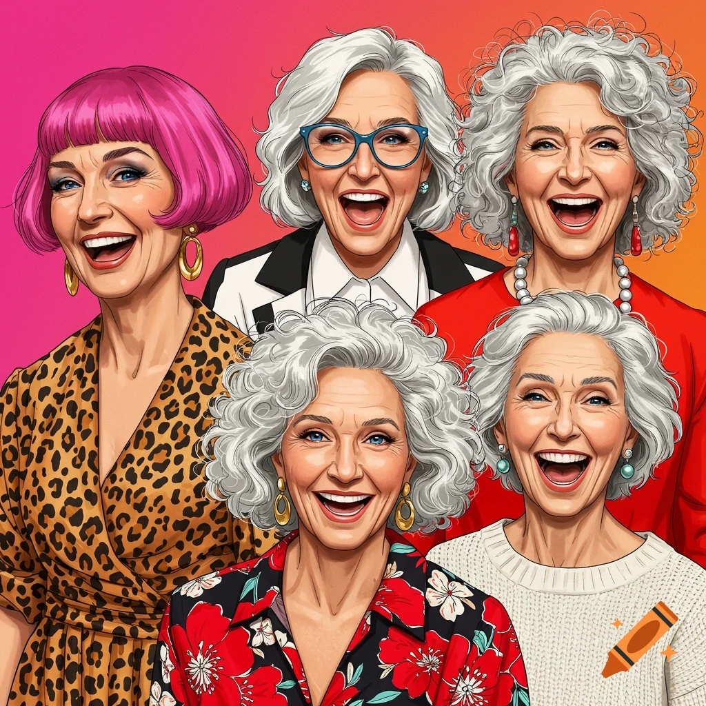 Five smiling senior women.