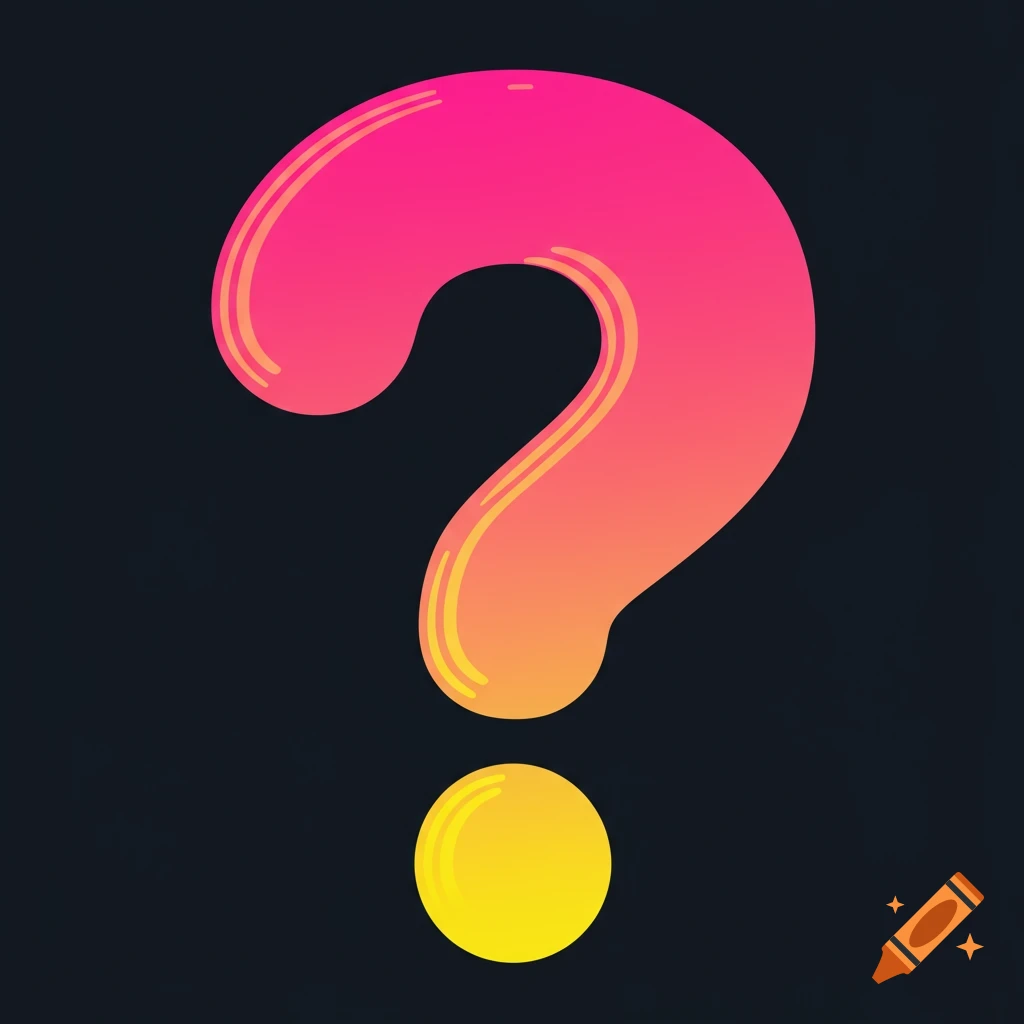 A pink and yellow gradient question mark on a dark background.