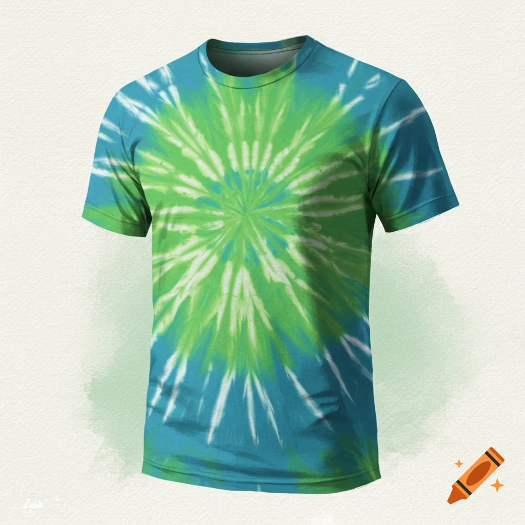A digitally painted blue and green tie-dye t-shirt.