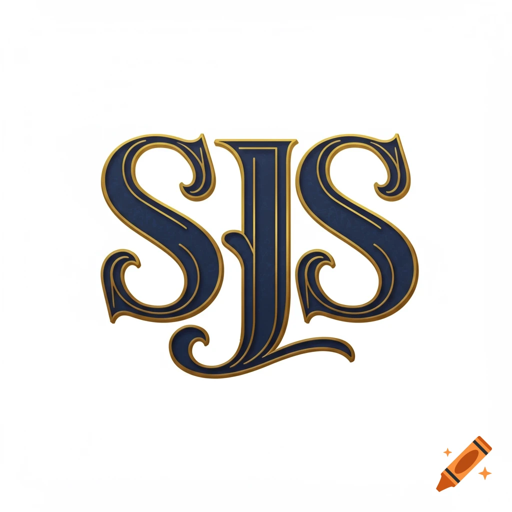 Decorative blue and gold SJS logo on a white background