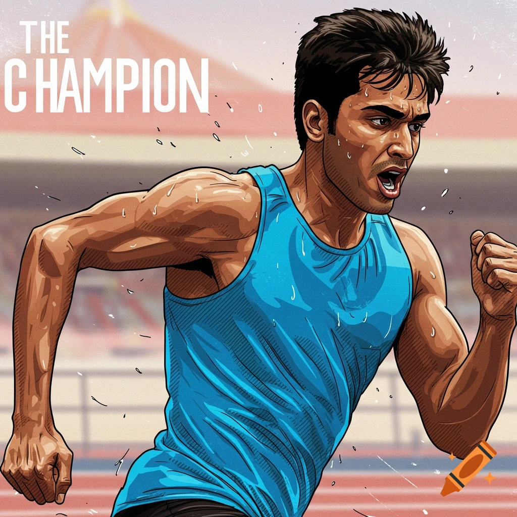 Digital illustration of a male runner on a track