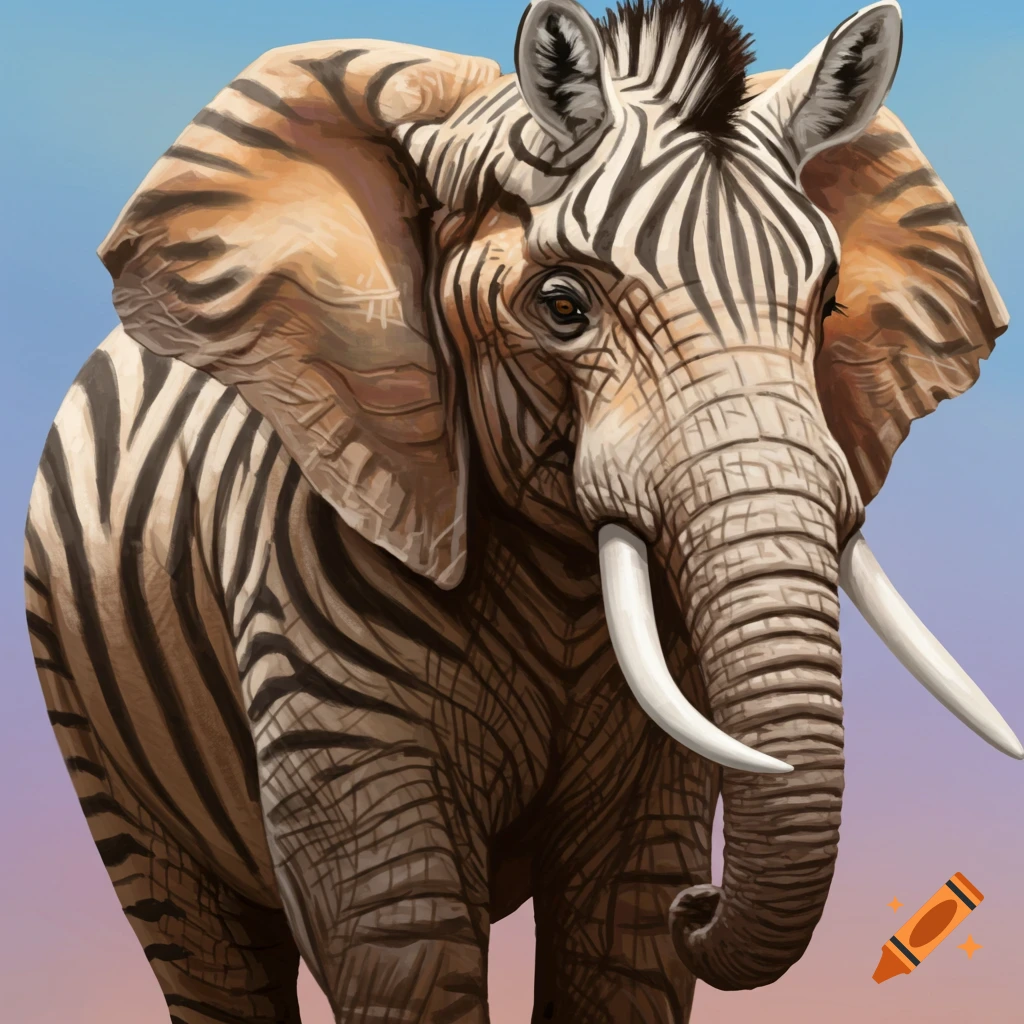 An elephant with zebra stripes