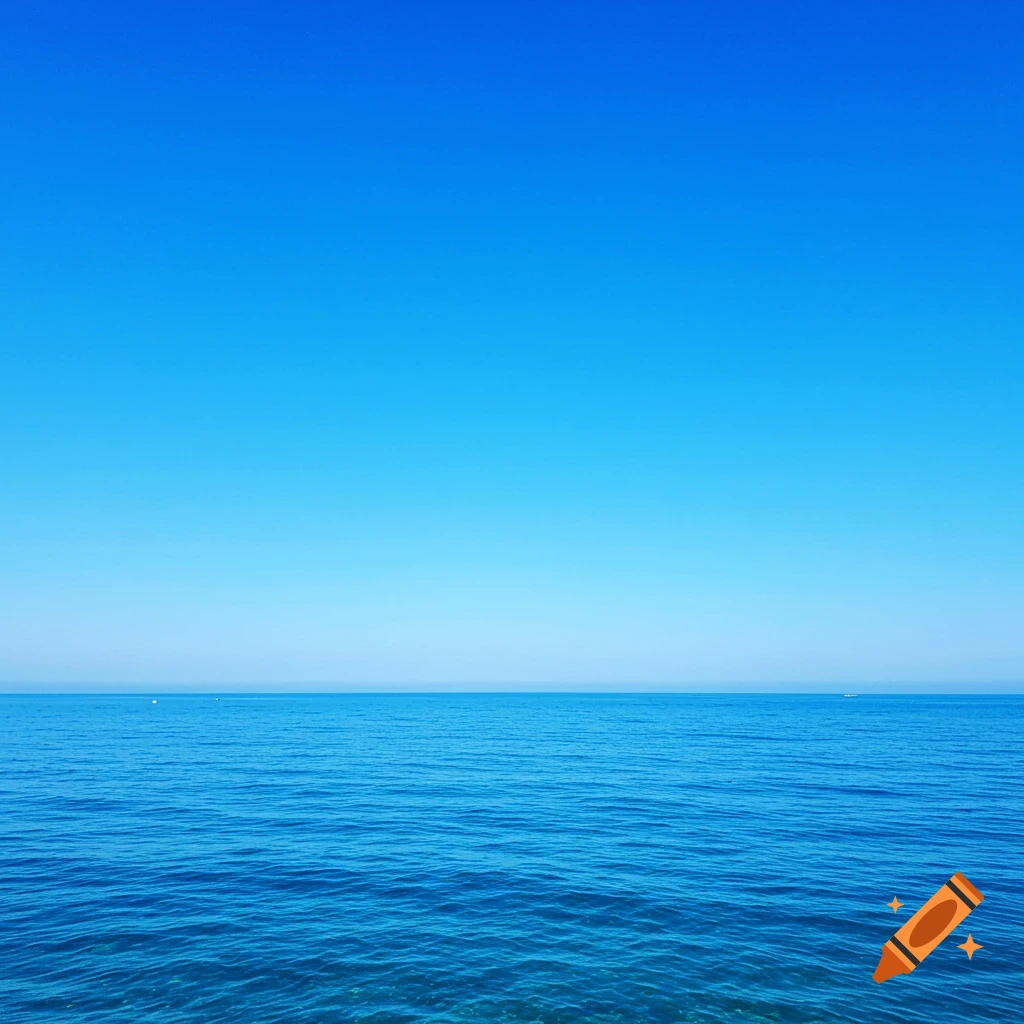 Blue sky meets blue ocean at the horizon.