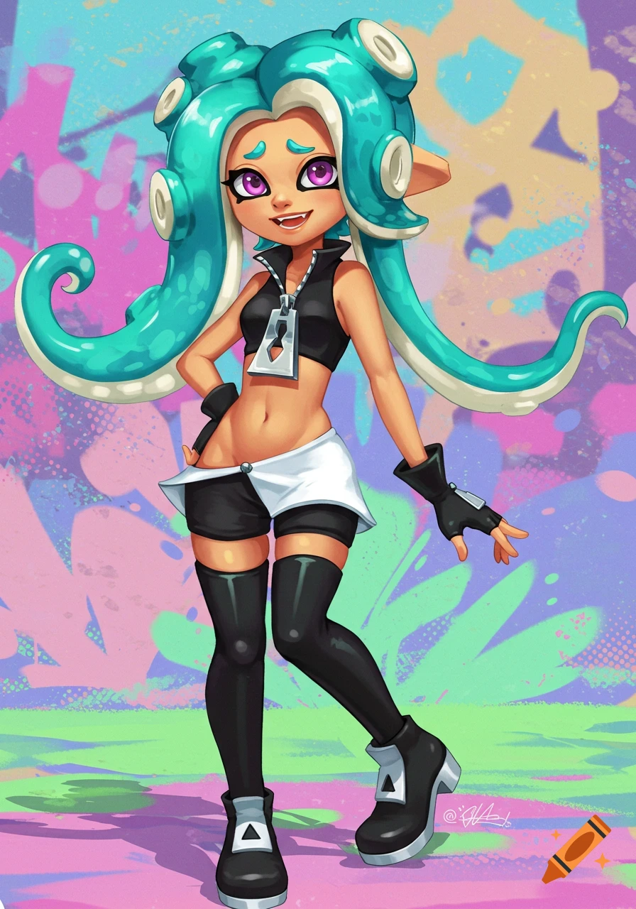 Image of Marina from Splatoon in a crop top and shorts