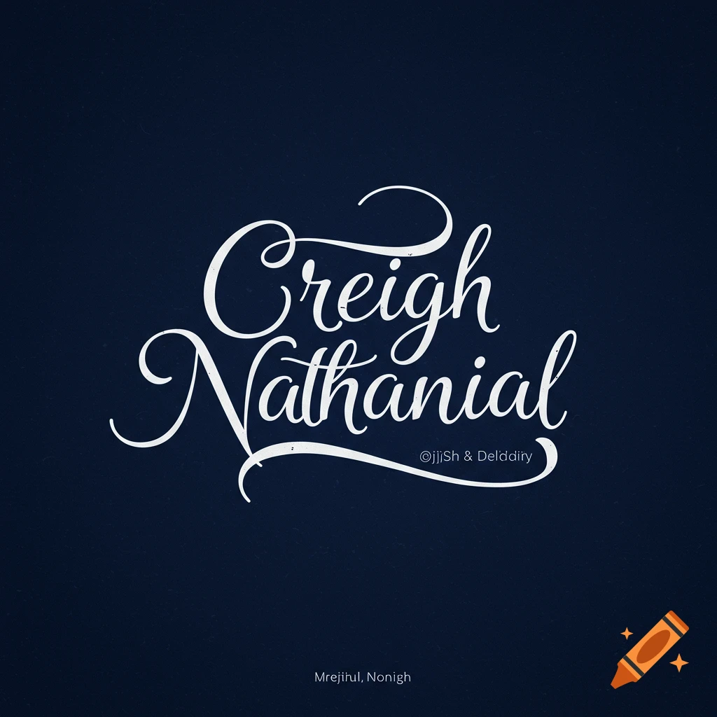 White cursive text spelling Creigh Nathanial on a dark blue background