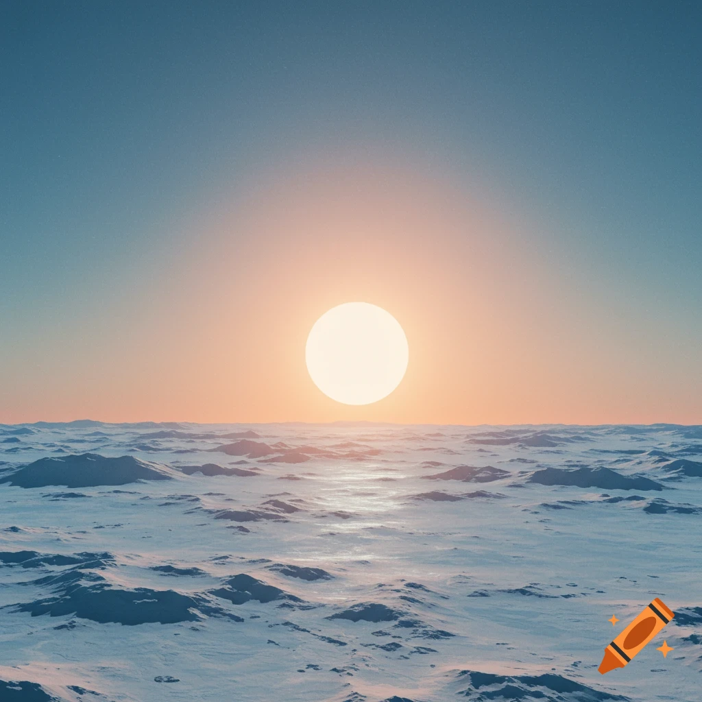 The sun seen from the icy surface of Pluto.