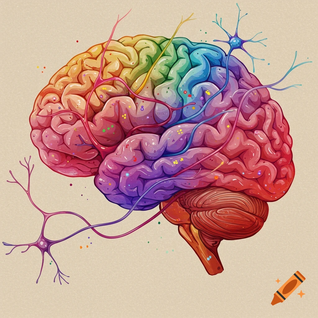 A colorful illustration of a brain with neurons.