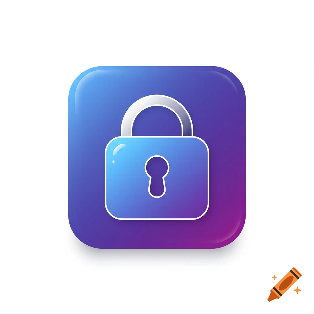 An app icon featuring a blue lock with a keyhole on a purple gradient background.