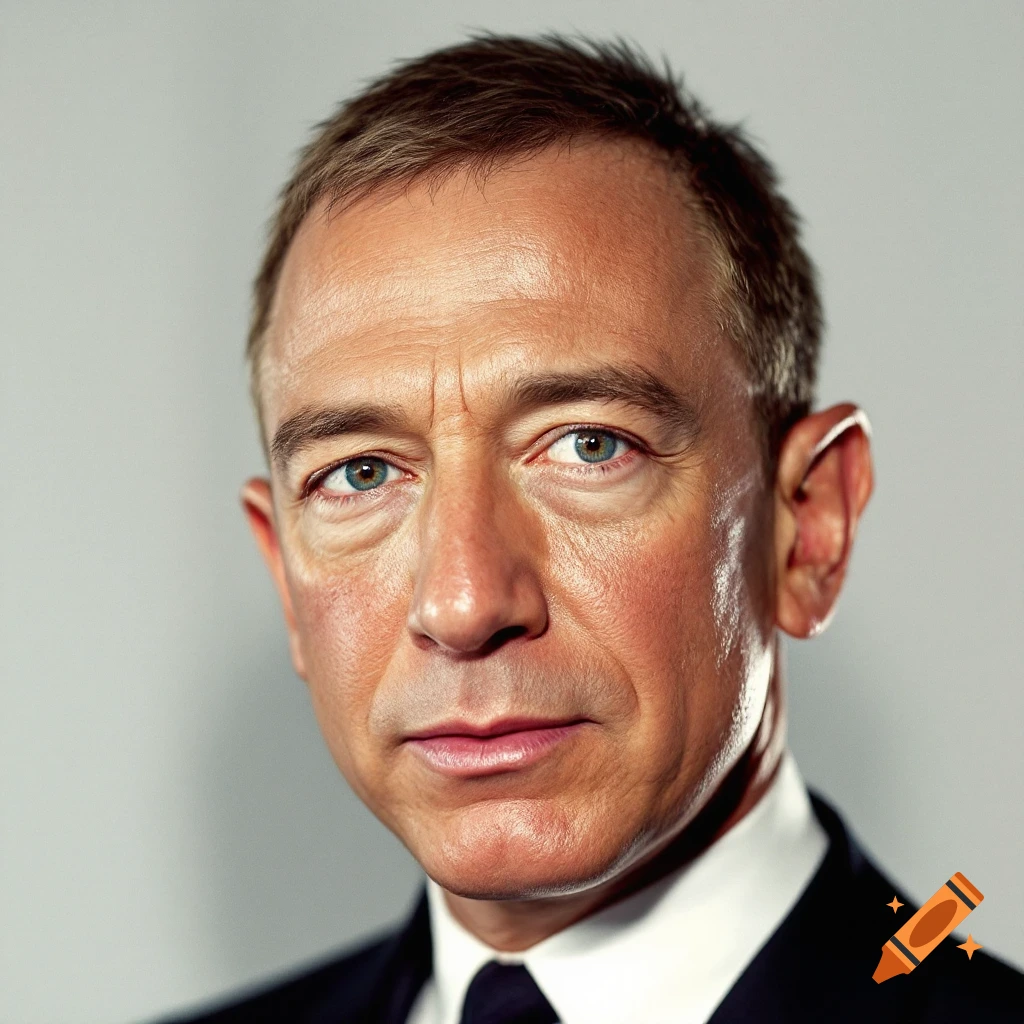 Close-up portrait of a man resembling Jeff Bezos in a suit.