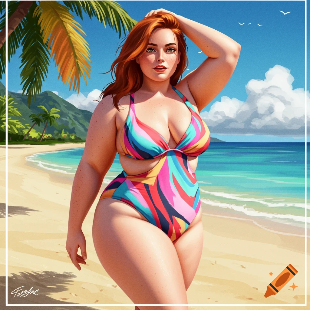A woman in a swimsuit is on a beach