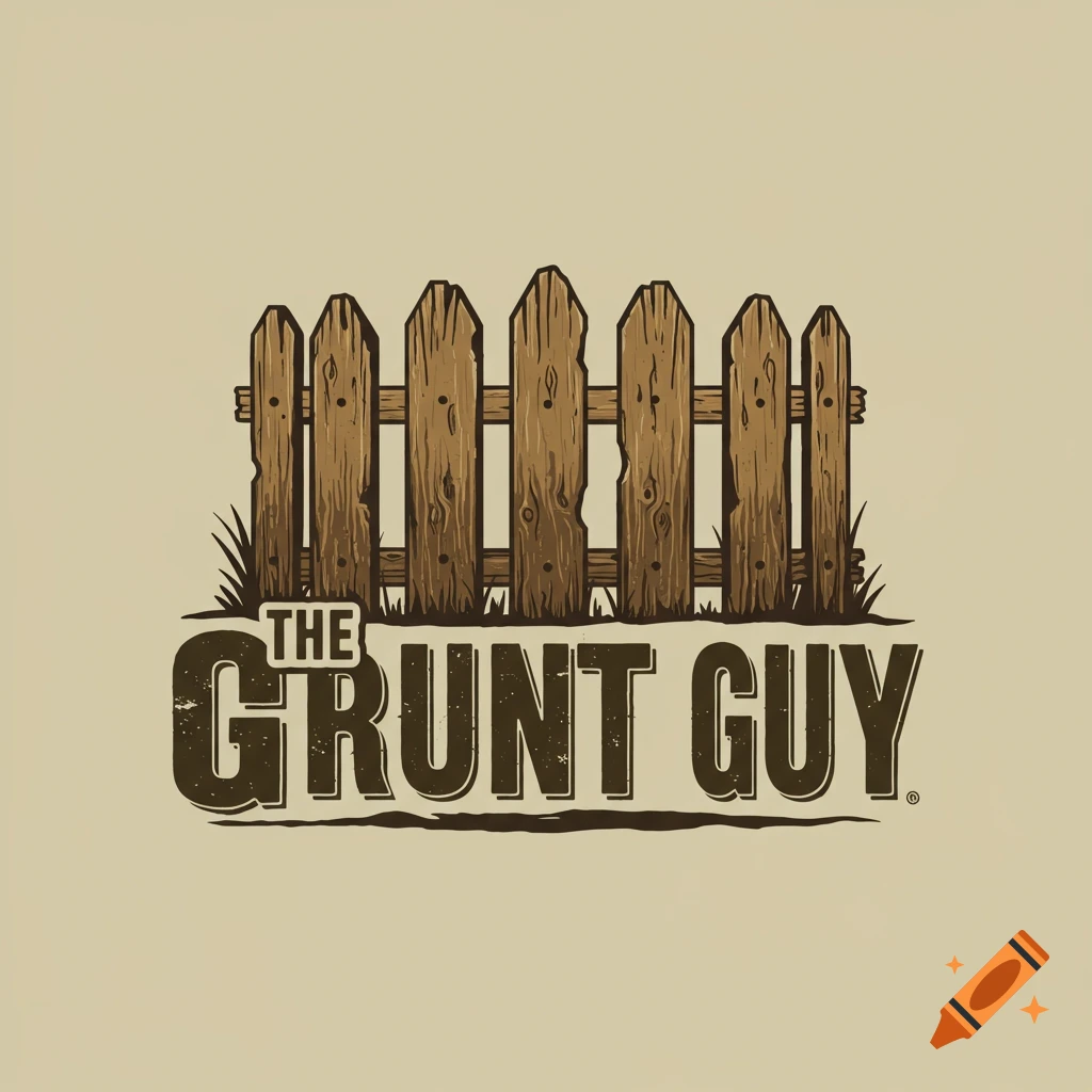 A logo featuring a rustic wooden fence and the text 'THE GRUNT GUY'.