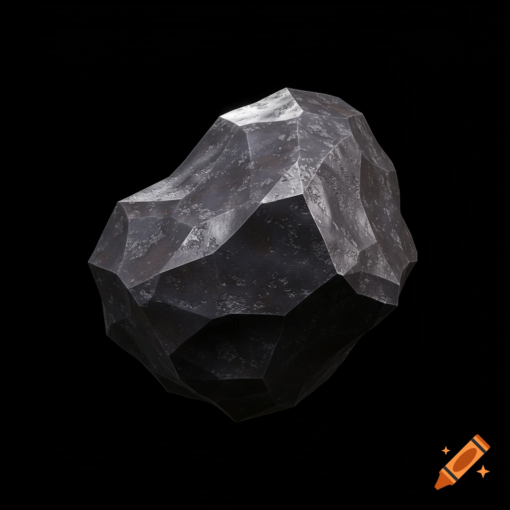 A low poly iron ore mineral on a black background.