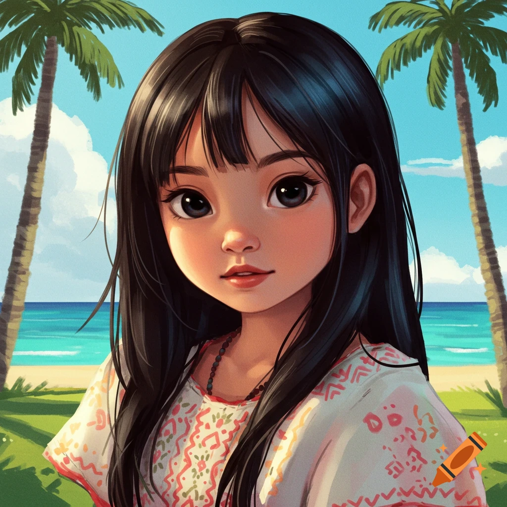 A young girl on a tropical beach