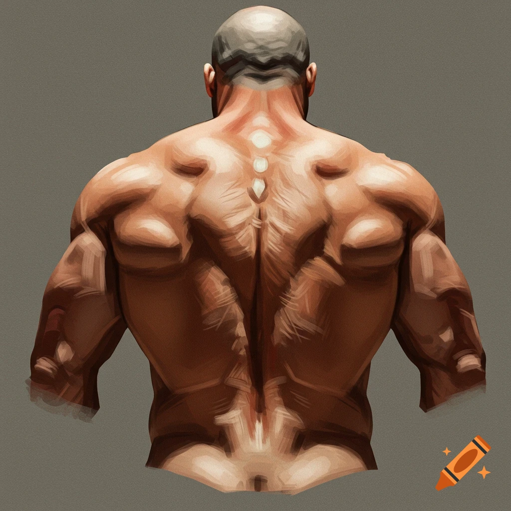 A muscular person's back is shown from behind.