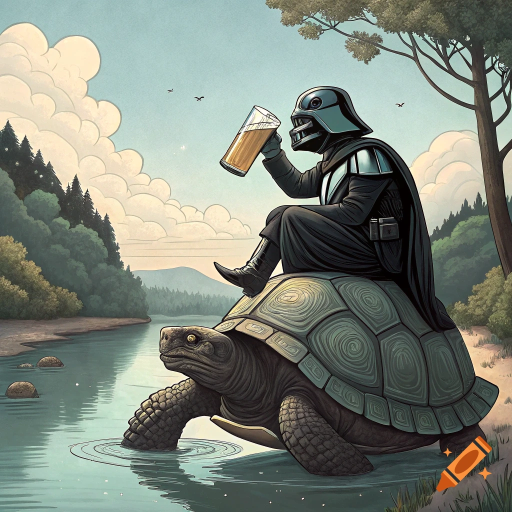 Darth Vader relaxing in a hot tub with bubbles and steam, surrounded by ...